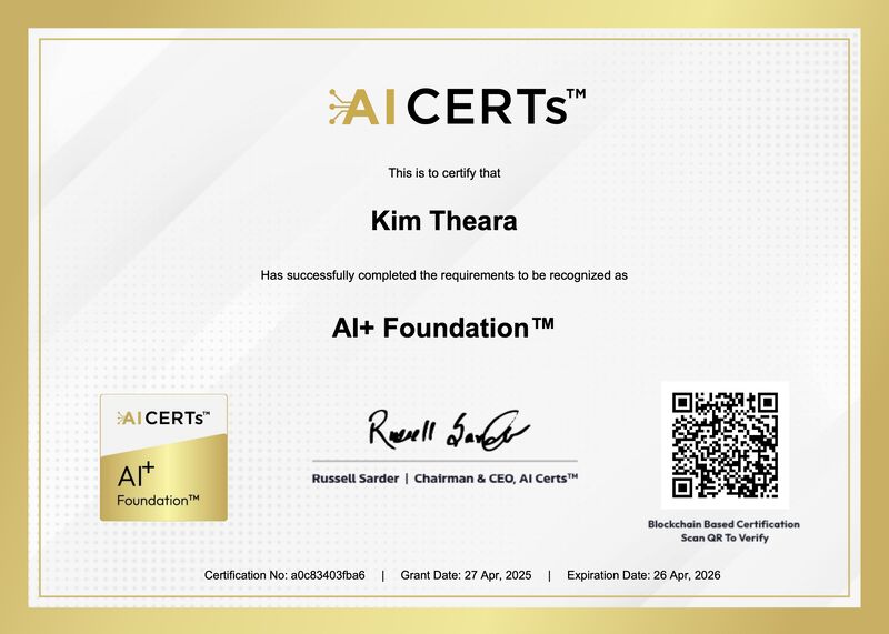 Certificate Earned By Kim Theara