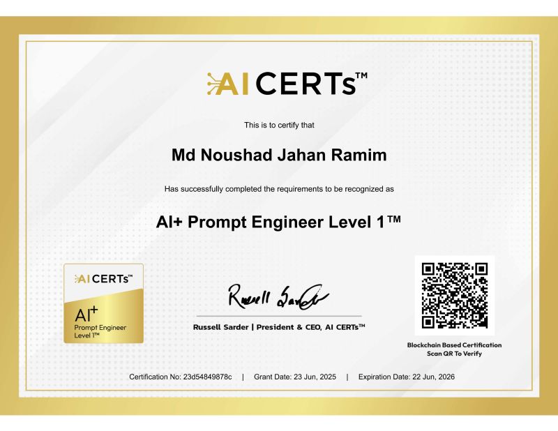Certificate Earned By Md Noushad Jahan Ramim