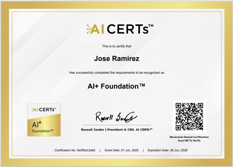 Certificate Earned By José Erikson Ramírez Arancibia