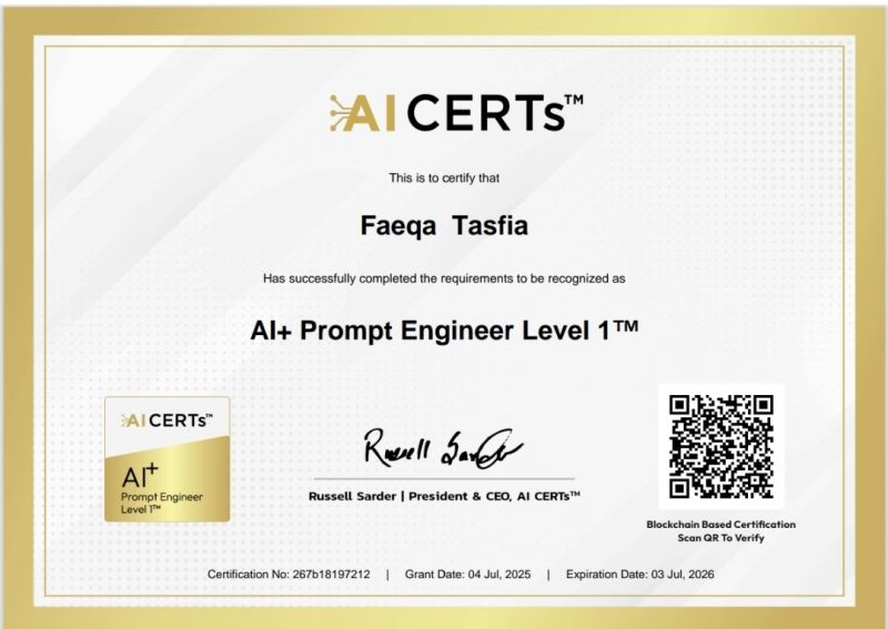Certificate Earned By Faeqa Tasfia