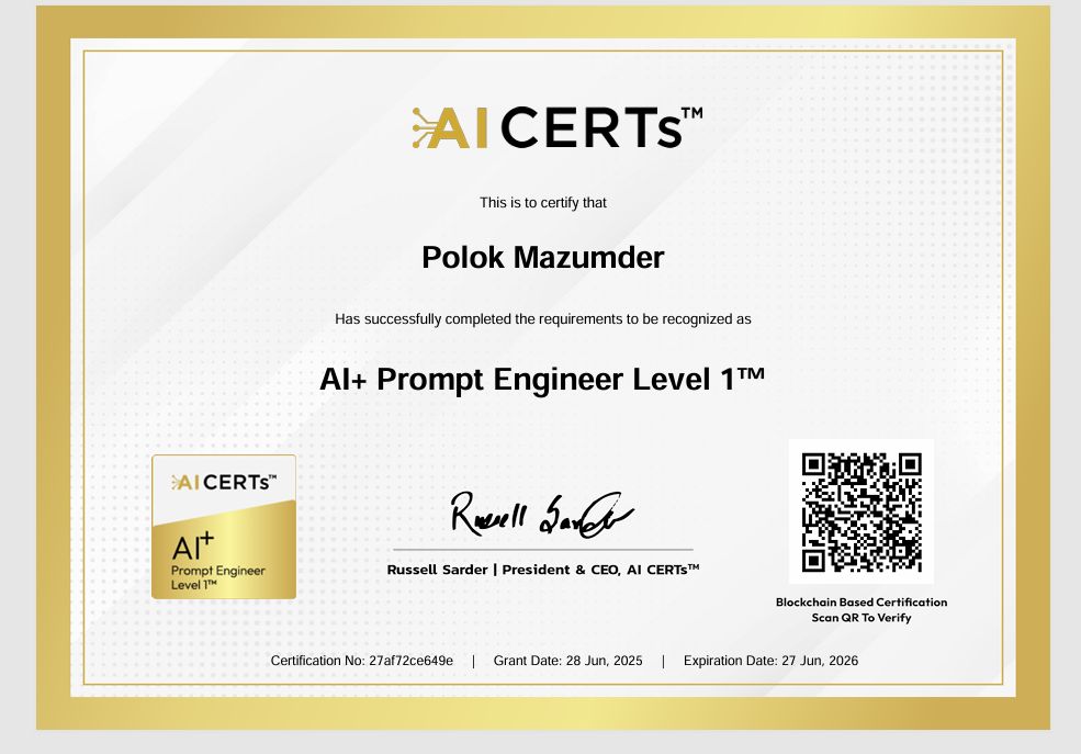 Certificate Earned By Polok Mazumder