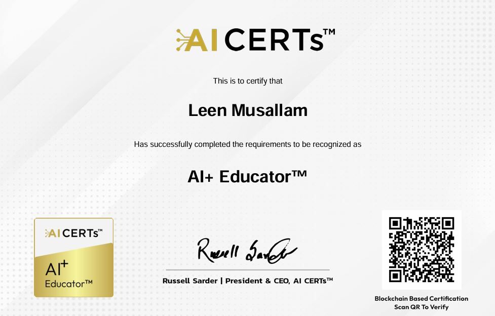 Certificate Earned By Leen Musallam