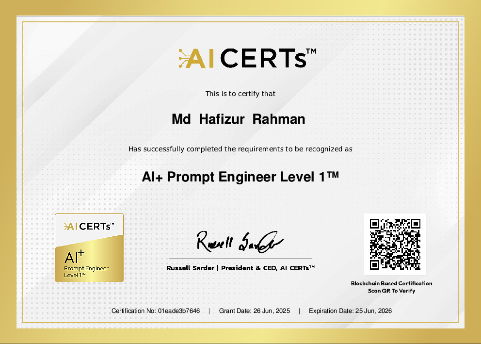 Certificate Earned By Md Hafizur Rahman