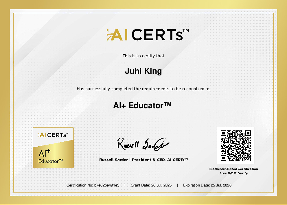 Certificate Earned By Juhi King (nee Jhunjhunwala)