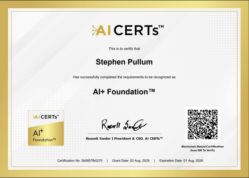 Certificate Earned By Stephen Pullum