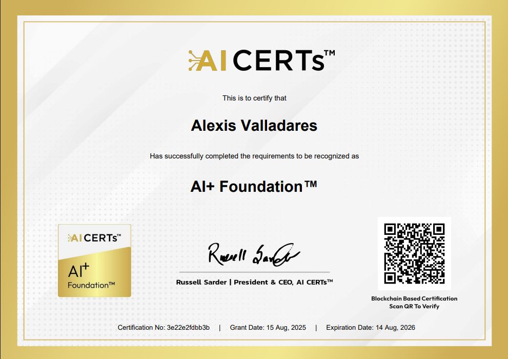 Certificate Earned By Alexis Valladares