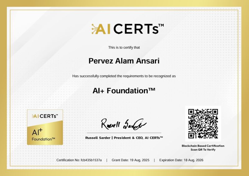 Certificate Earned By Pervez Alam Ansari
