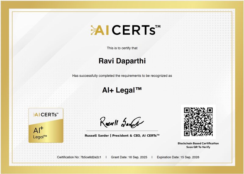 Certificate Earned By Ravi Daparthi