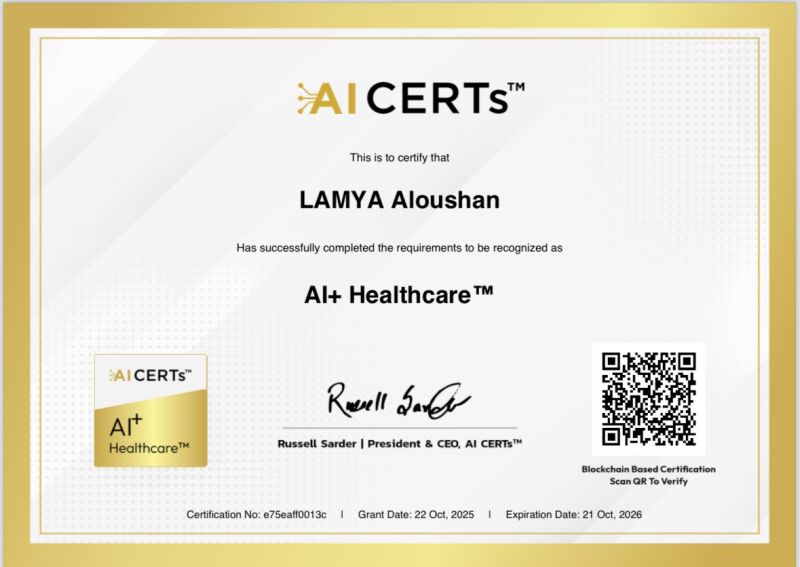 Certificate Earned By Lamya Aloushan PMP