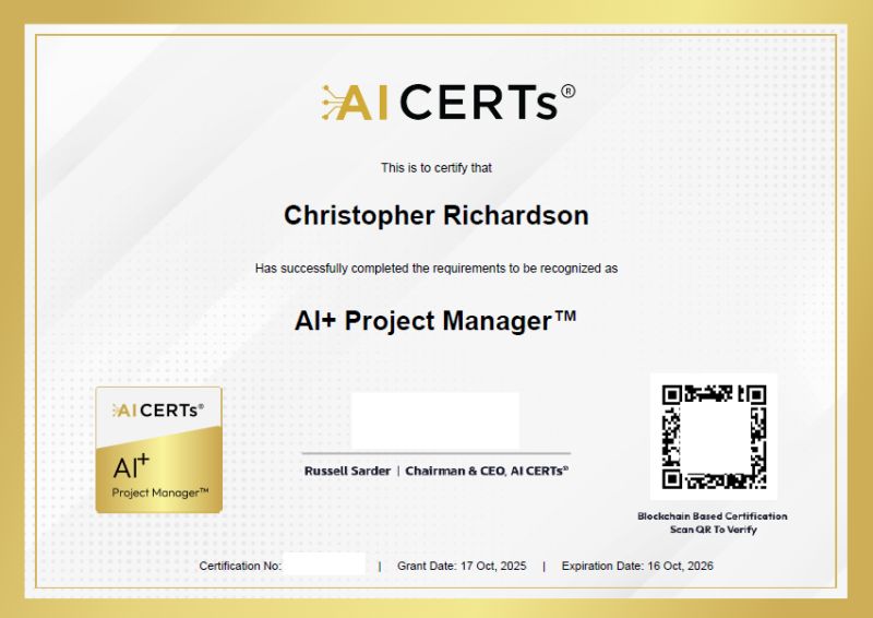 Certificate Earned By Christopher Richardson