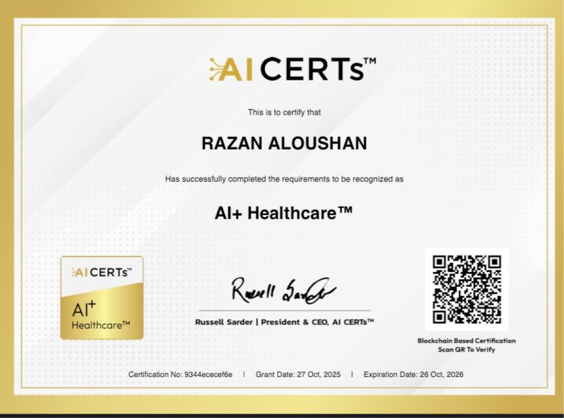 Certificate Earned By Razan Aloushan