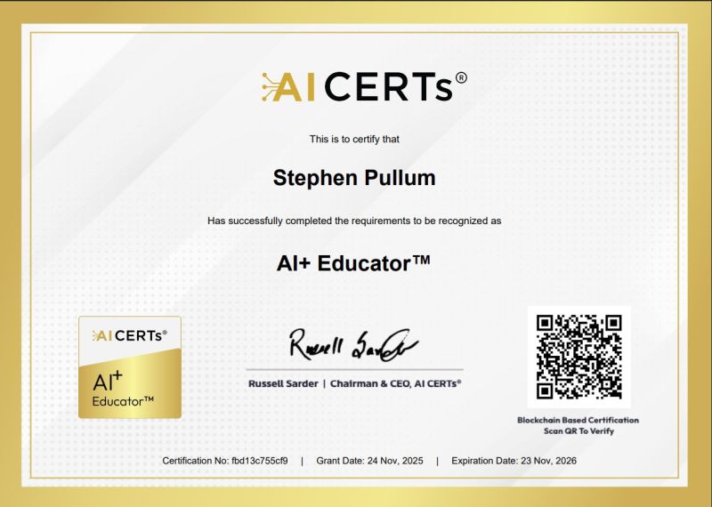 Certificate Earned By Stephen Pullum