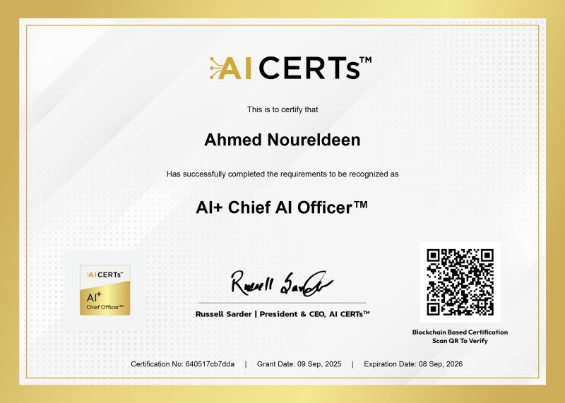 Certificate Earned By Ahmed Noureldeen, PhD, MBA