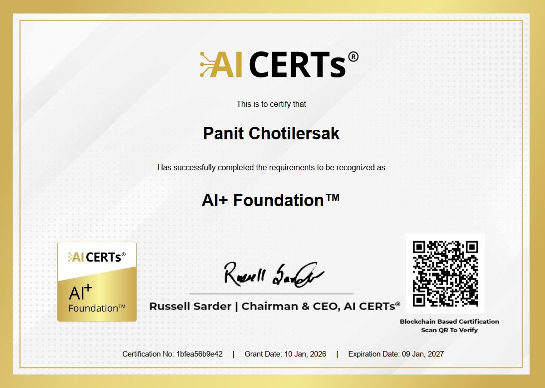 Certificate Earned By Panit Chotilersak