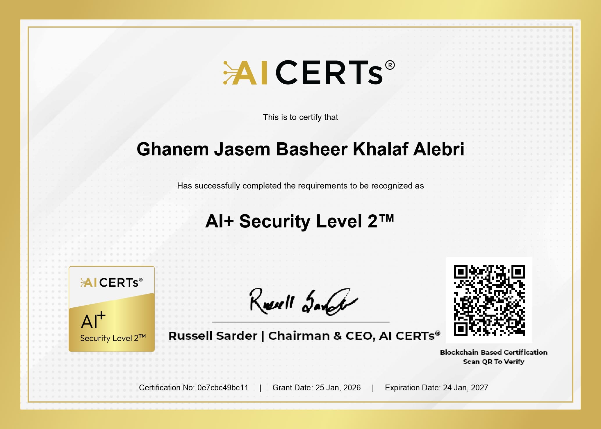 Certificate Earned By Eng.Ghanem Alebri