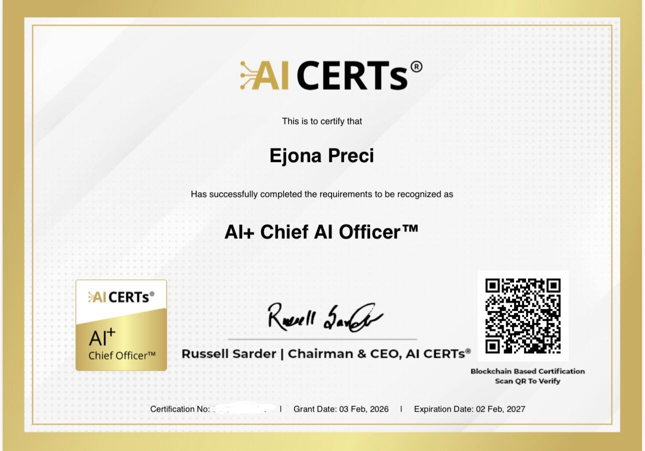 Certificate Earned By Ejona Preci