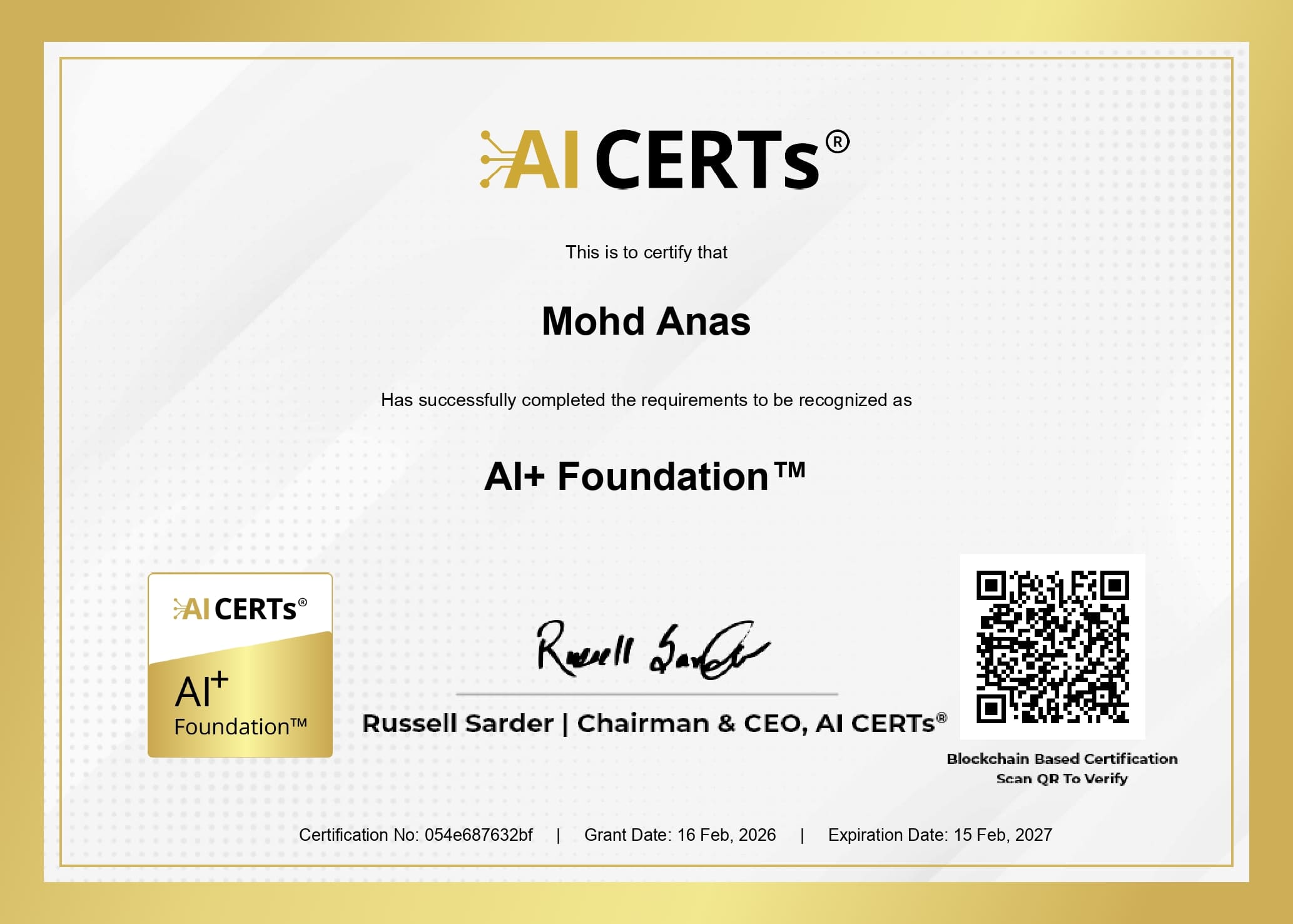 Certificate Earned By Mohd Anas