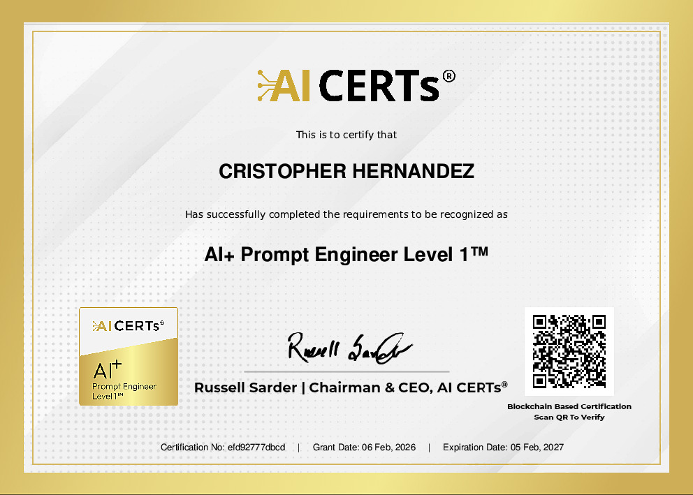 Certificate Earned By Cristopher Hernández