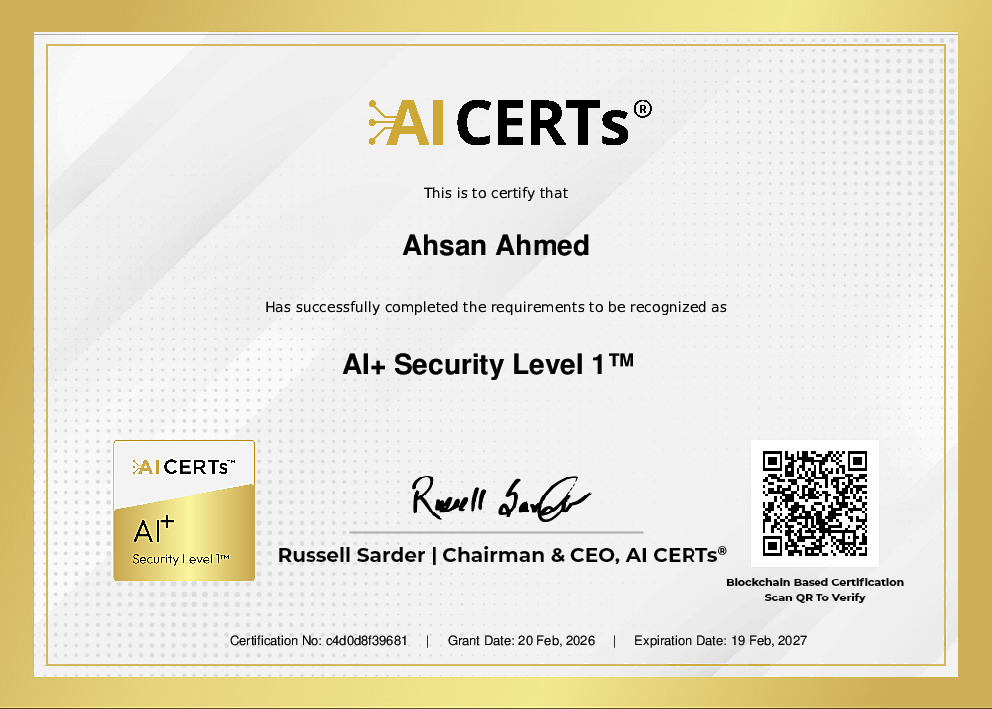 Certificate Earned By Ahsan Ahmed