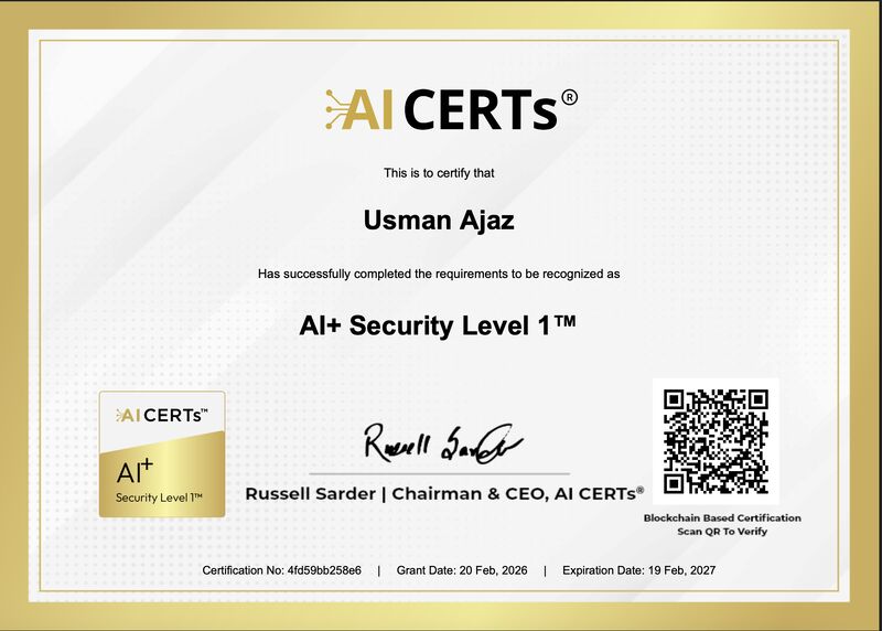 Certificate Earned By Usman Ajaz