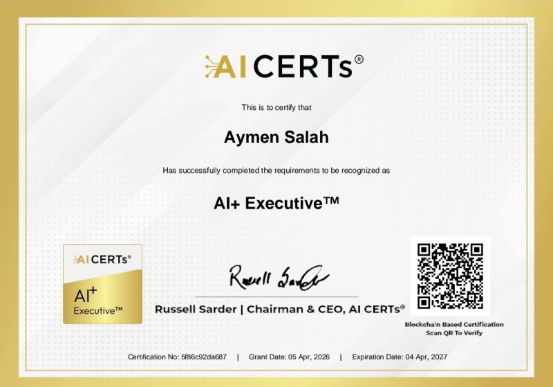 Certificate Earned By Aymen Salah PfMP®, PMP®, PMI-RMP®, PMOCP™, CPMAI™, GPM-b™