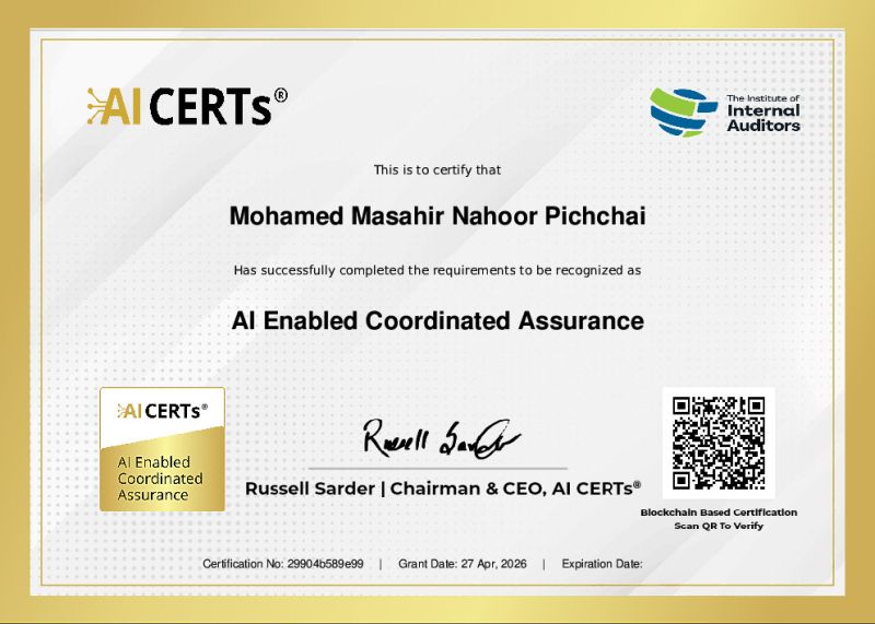 Certificate Earned By Mohamed Masahir MBA, ACA, ACMA