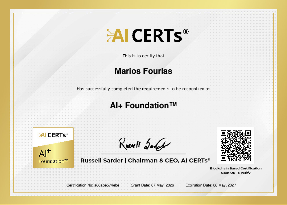 Certificate Earned By Marios Fourlas